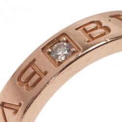 Pre Owned Bvlgari Bvlgari 18K Rose Gold and Diamond Band Ring Size 56