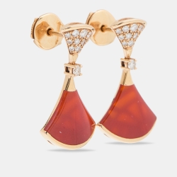 Pre Owned Bvlgari Divas' Dream Carnelian Diamonds 18k Rose Gold Earrings