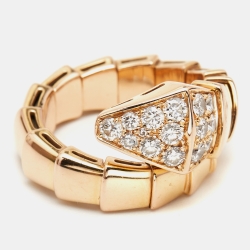 Pre Owned Bvlgari Serpenti Viper Diamond 18K Rose Gold One-Coil Ring Size 49