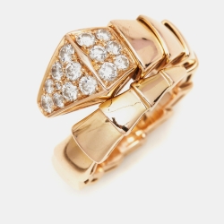 Pre Owned Bvlgari Serpenti Viper Diamond 18K Rose Gold One-Coil Ring Size 49