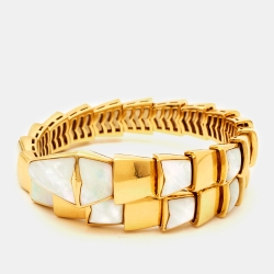 Pre Owned Bvlgari Serpenti Mother of Pearl 18K Yellow Gold Wrap Bracelet M