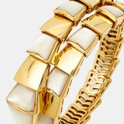 Pre Owned Bvlgari Serpenti Mother of Pearl 18K Yellow Gold Wrap Bracelet M