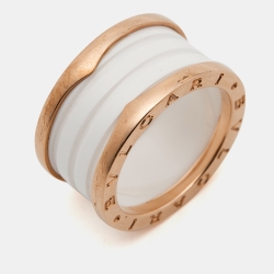 Pre Owned Bvlgari B.Zero1 4-Band Ceramic 18k Rose Gold Ring Size 56