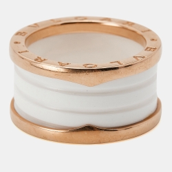 Pre Owned Bvlgari B.Zero1 4-Band Ceramic 18k Rose Gold Ring Size 56