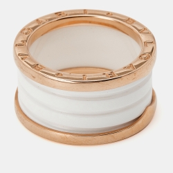 Pre Owned Bvlgari B.Zero1 4-Band Ceramic 18k Rose Gold Ring Size 56