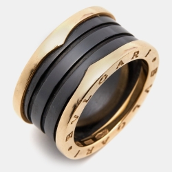 Pre Owned Bvlgari B.Zero1 4-Band Ceramic 18k Rose Gold Ring Size 57