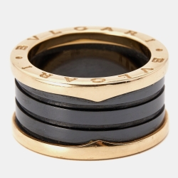 Pre Owned Bvlgari B.Zero1 4-Band Ceramic 18k Rose Gold Ring Size 57