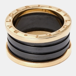 Bvlgari B.Zero1 4-Band Ceramic 18k Rose Gold Ring Size 57
