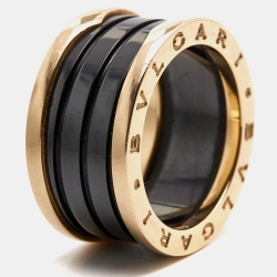 Bvlgari B.Zero1 4-Band Ceramic 18k Rose Gold Ring Size 57