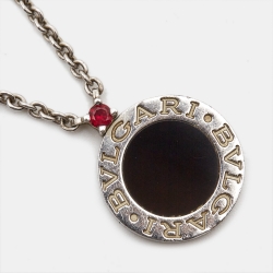 Pre Owned Bvlgari Bvlgari Save the Children 10th Anniversary Onyx Ruby Sterling Silver Pendant Necklace