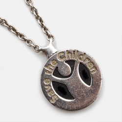 Pre Owned Bvlgari Bvlgari Save the Children 10th Anniversary Onyx Ruby Sterling Silver Pendant Necklace