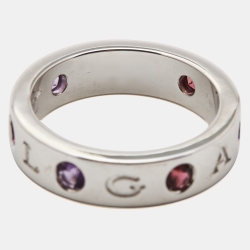 Pre Owned Bvlgari Roman Sorbets Amethyst Tourmaline 18k White Gold Ring Size 54