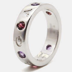 Pre Owned Bvlgari Roman Sorbets Amethyst Tourmaline 18k White Gold Ring Size 54