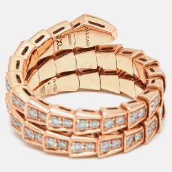 Pre Owned Bvlgari Serpenti Viper Diamonds 18k Rose Gold Ring Size 2XL