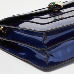 Pre Owned Bvlgari Blue Patent Leather Medium Serpenti Forever Shoulder Bag