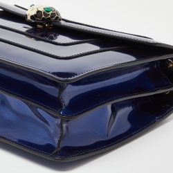 Pre Owned Bvlgari Blue Patent Leather Medium Serpenti Forever Shoulder Bag