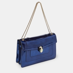 Pre Owned Bvlgari Blue Patent Leather Medium Serpenti Forever Shoulder Bag