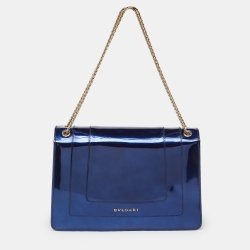 Pre Owned Bvlgari Blue Patent Leather Medium Serpenti Forever Shoulder Bag