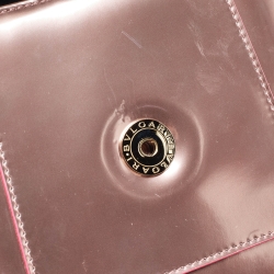 Pre Owned Bvlgari Rose Gold Patent Leather Small Serpenti Forever Top Handle Bag