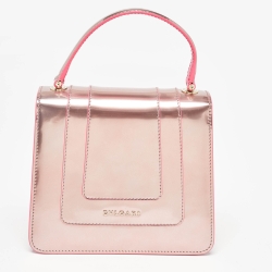 Pre Owned Bvlgari Rose Gold Patent Leather Small Serpenti Forever Top Handle Bag