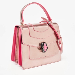 Pre Owned Bvlgari Rose Gold Patent Leather Small Serpenti Forever Top Handle Bag