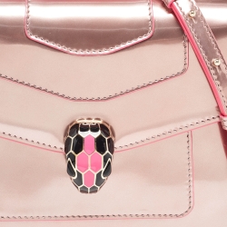 Pre Owned Bvlgari Rose Gold Patent Leather Small Serpenti Forever Top Handle Bag