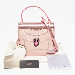 Pre Owned Bvlgari Rose Gold Patent Leather Small Serpenti Forever Top Handle Bag