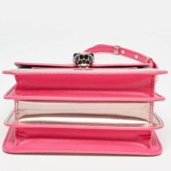 Pre Owned Bvlgari Rose Gold Patent Leather Small Serpenti Forever Top Handle Bag