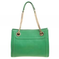 Pre Owned Bvlgari Green Leather Chain Shopping Tote