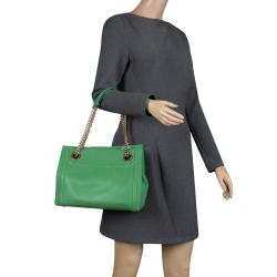 Pre Owned Bvlgari Green Leather Chain Shopping Tote