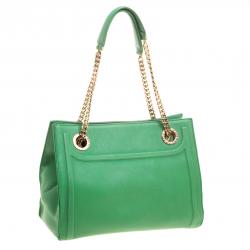 Pre Owned Bvlgari Green Leather Chain Shopping Tote