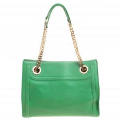 Pre Owned Bvlgari Green Leather Chain Shopping Tote