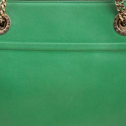 Pre Owned Bvlgari Green Leather Chain Shopping Tote