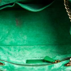 Pre Owned Bvlgari Green Leather Chain Shopping Tote