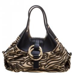 Bvlgari Beige/Black Leather Labyrinth Chandra Hobo