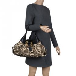 Bvlgari Beige/Black Leather Labyrinth Chandra Hobo