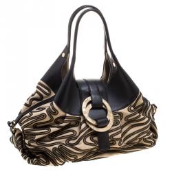 Bvlgari Beige/Black Leather Labyrinth Chandra Hobo