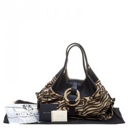 Bvlgari Beige/Black Leather Labyrinth Chandra Hobo