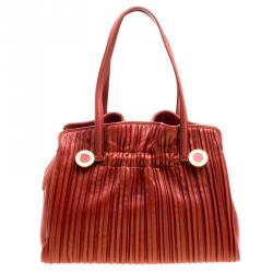 Pre Owned Bvlgari Copper Pleated Leather Tote