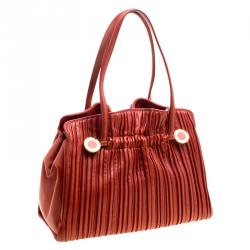 Pre Owned Bvlgari Copper Pleated Leather Tote