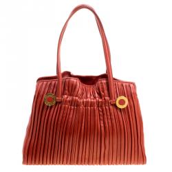 Pre Owned Bvlgari Copper Pleated Leather Tote