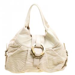 Pre Owned Bvlgari Off White Leather Chandra Hobo