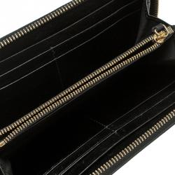 Bvlgari Metallic Black Leather Zip Around Wallet