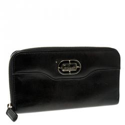 Bvlgari Metallic Black Leather Zip Around Wallet