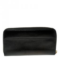 Bvlgari Metallic Black Leather Zip Around Wallet