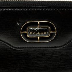 Bvlgari Metallic Black Leather Zip Around Wallet