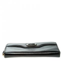 Bvlgari Metallic Black Leather Zip Around Wallet
