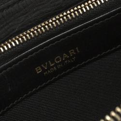 Bvlgari Metallic Black Leather Zip Around Wallet