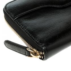 Bvlgari Metallic Black Leather Zip Around Wallet