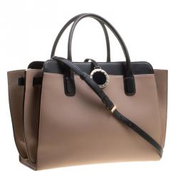 Pre Owned Bvlgari Taupe and Black Leather Tote